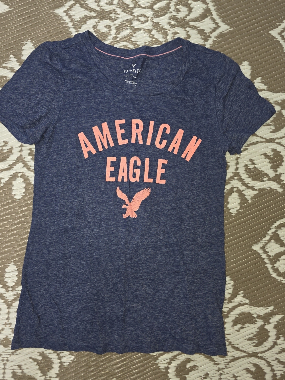 American Eagle Outfitters Navy Heather Tee with Coral Print